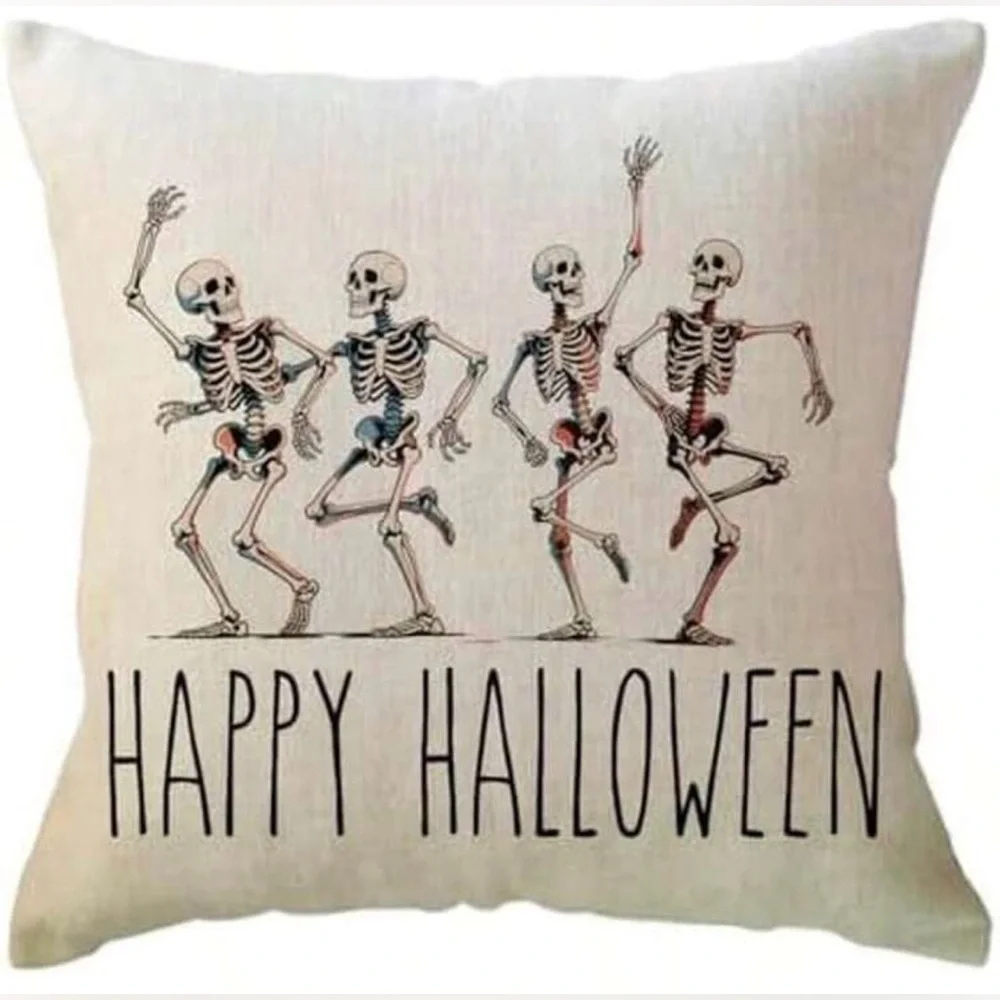 Halloween Decorative Multicolor Skeleton Decor Pillow Cover 18x18 inch